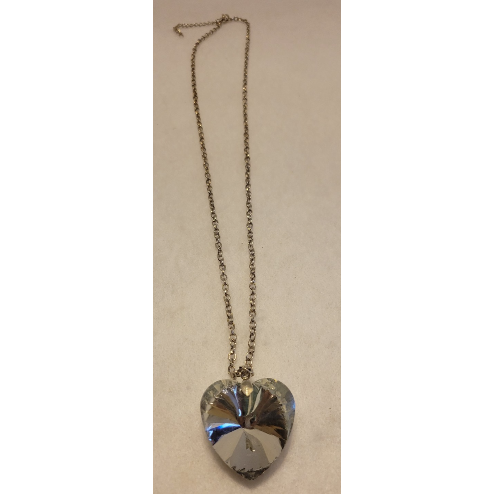 Crystal Heart Shaped Necklace Silver Tone Faceted Pendant Minimalist Jewelry